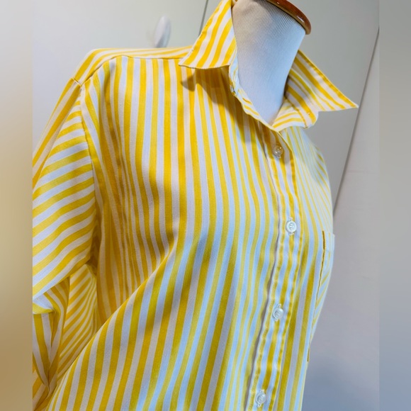 80s yellow striped button-up shirt is a vibrant nostalgic piece of fashion small - Picture 6 of 8